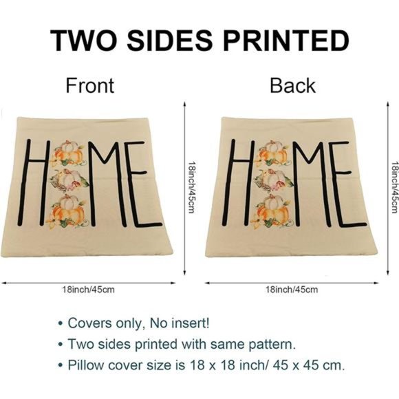 Set of 4 Thanksgiving Fall Pillow Covers Decorations 18x18 Inches - Picture 5 of 6